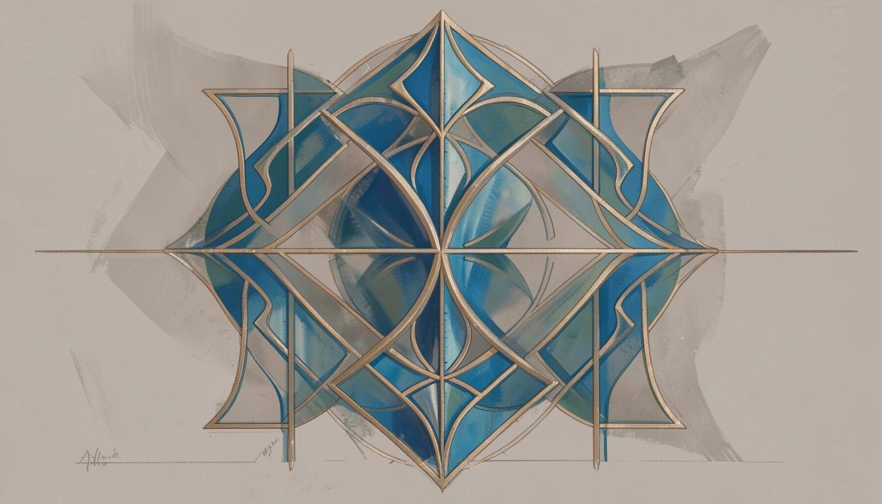 Muted bronze and teal tonal study with soft painterly brushwork and an elegant, understated feel