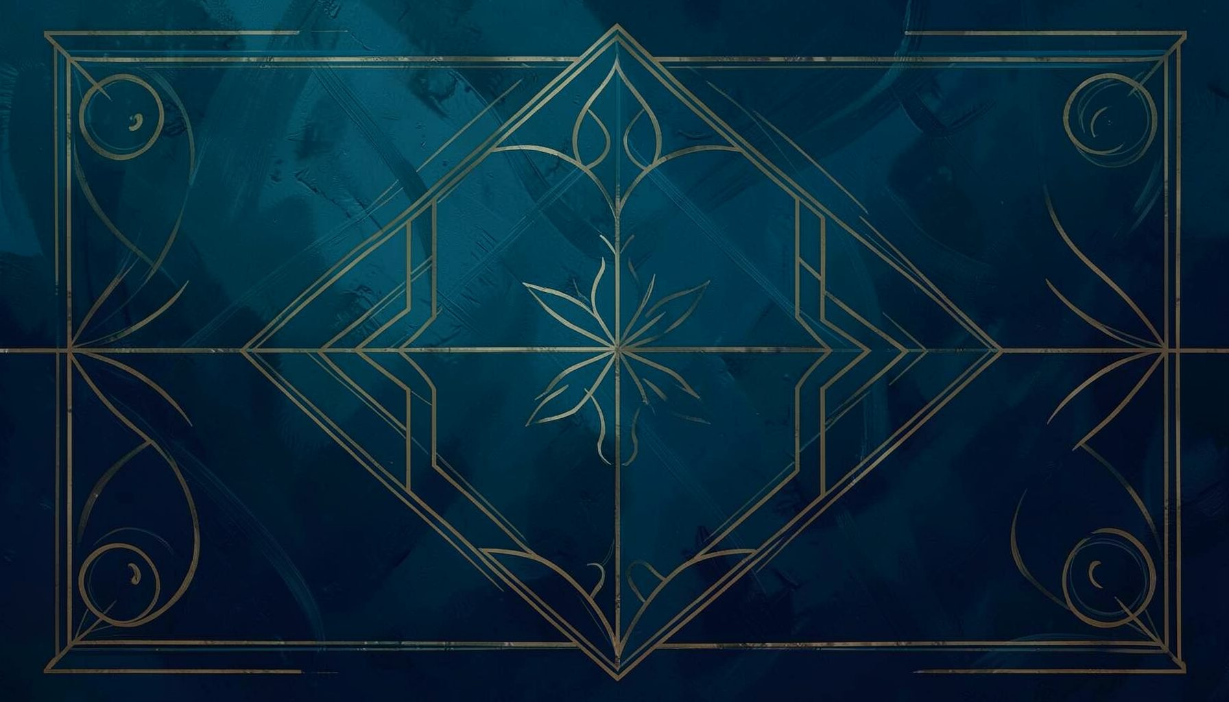 Soft painterly background in deep teal and navy with subtle textured brushwork, evoking a refined theatrical atmosphere